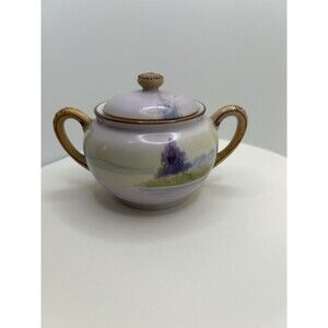 Nippon Hand Painted Porcelain Sugar Bowl W/Lid Vintage